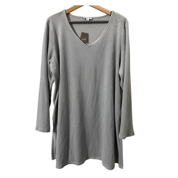 J. Jill Long Sleeve V-Neck Velour‎ in Zinc Sweater Tunic Size XL NWT - Picture 1 of 6